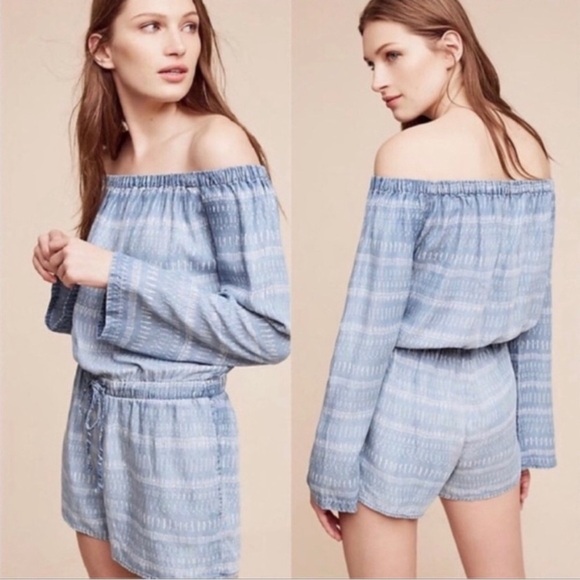 Cloth & Stone Long Sleeve Tencel Romper Off Shoulder Chambray Size XS - Picture 6 of 6